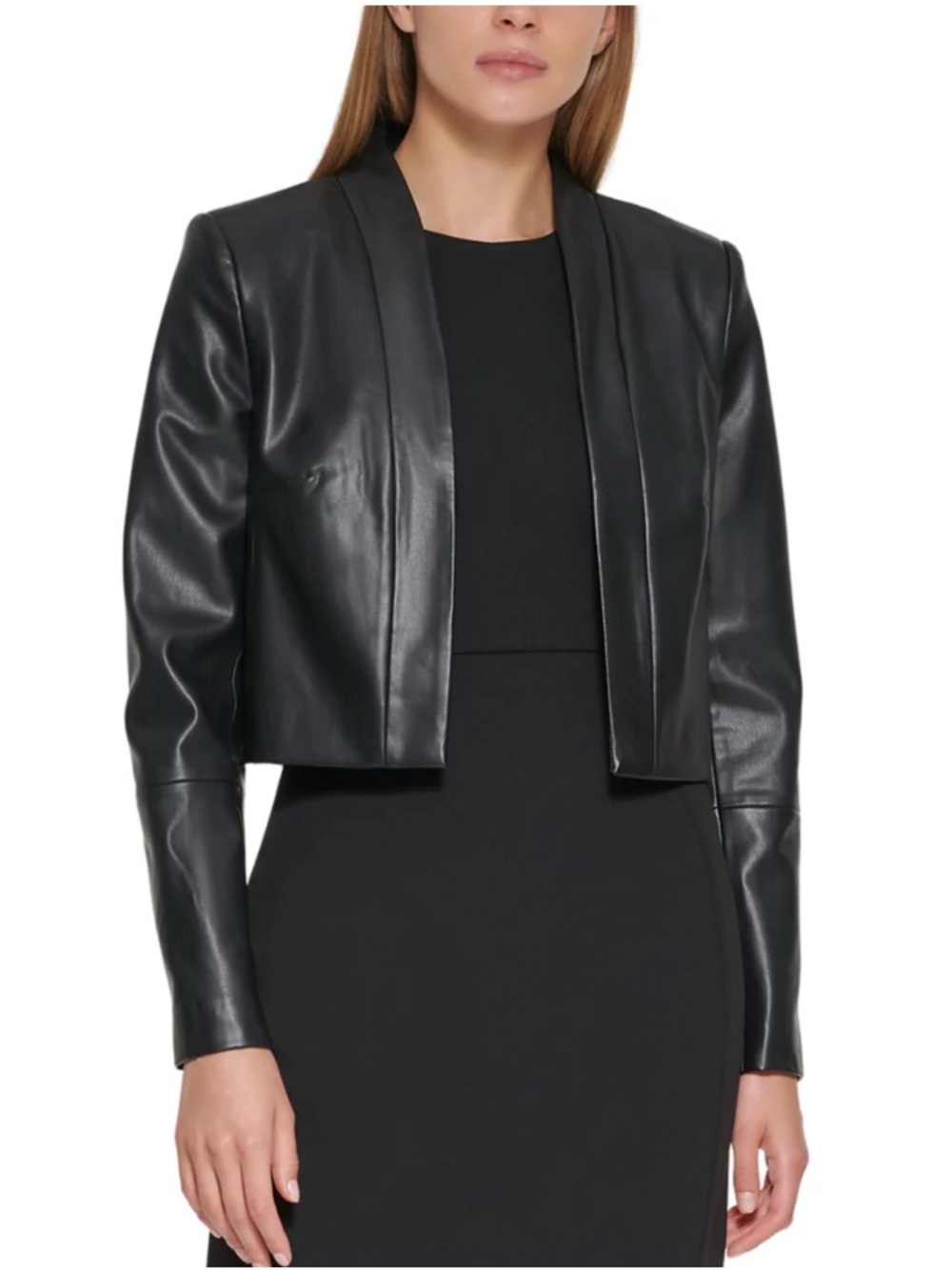 Calvin Klein Black Cropped Faux Leather Jacket - Women's